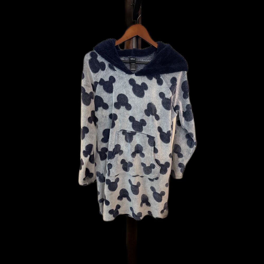 Disney Mickey Mouse Plush Lounge Hoodie Medium Gray Sherpa Pullover